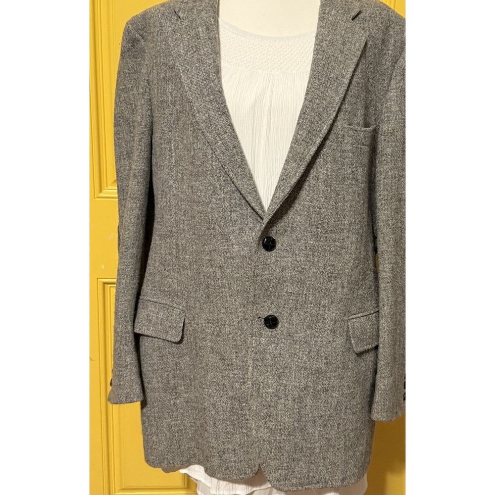 ANDERSON-LITTLE Vintage  Gray Harris Tweed Elbow Patch Blazer Coat Scottish Wool